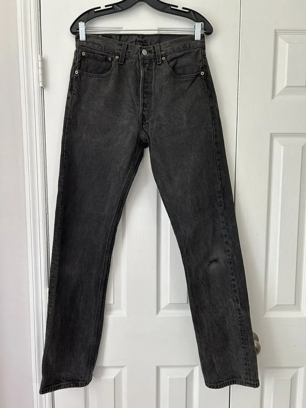 Vintage Levi’s 501 Jeans USA Made Black Denim Measures 30x34 Distressed Faded 95